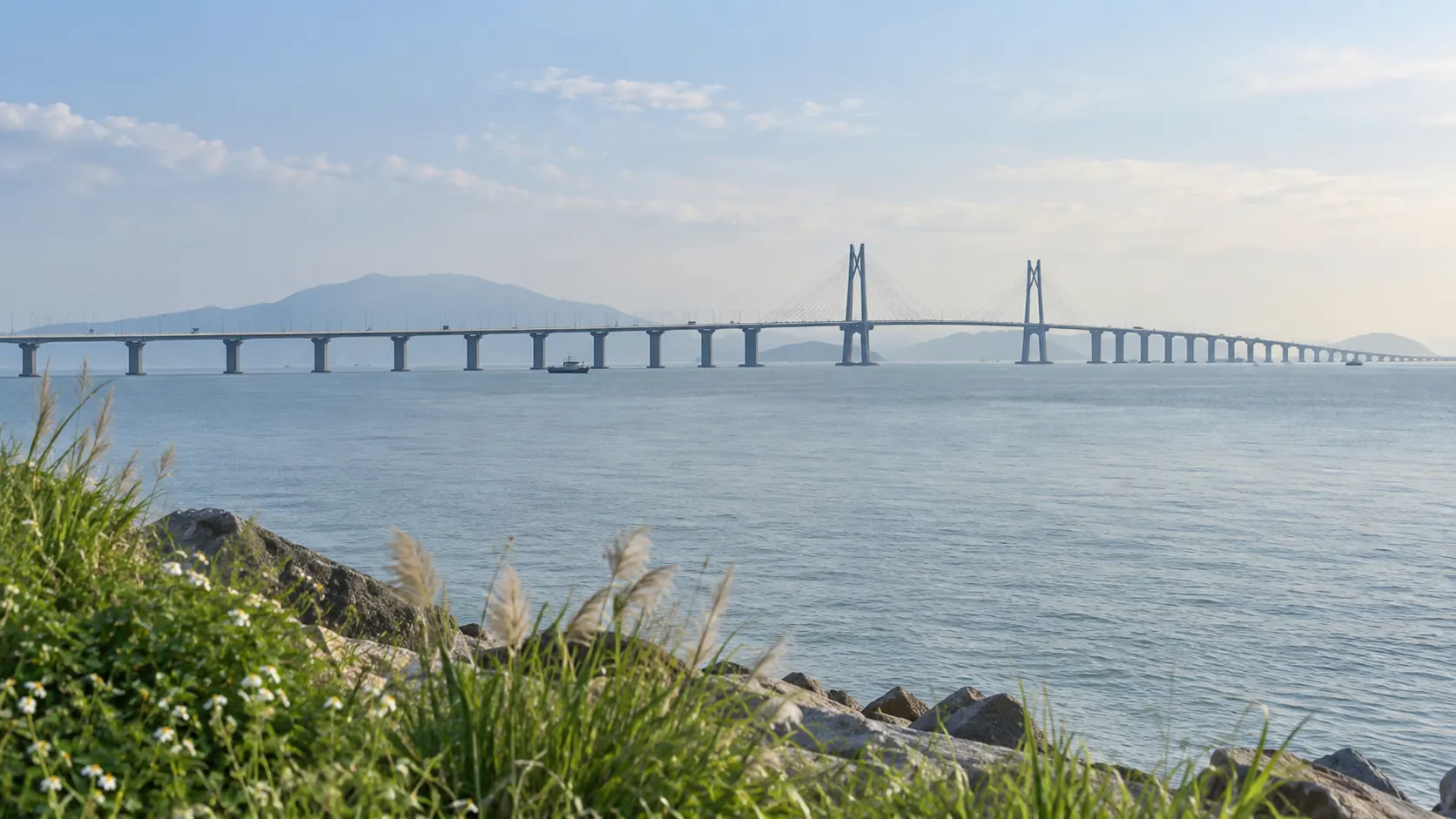 港珠澳大橋與珠海返香港旅程概念的AI生成示意圖